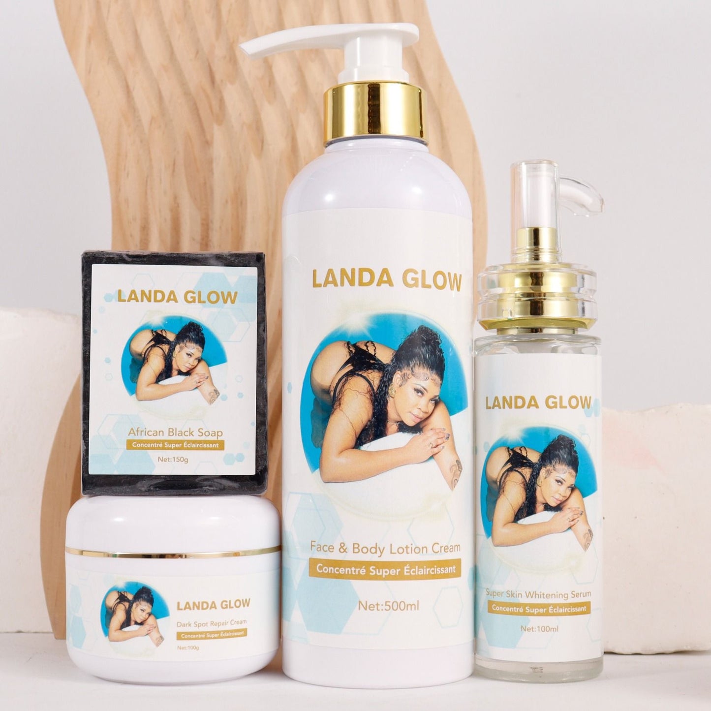 Landa glow lightening cream body lotion 500ml set of 4