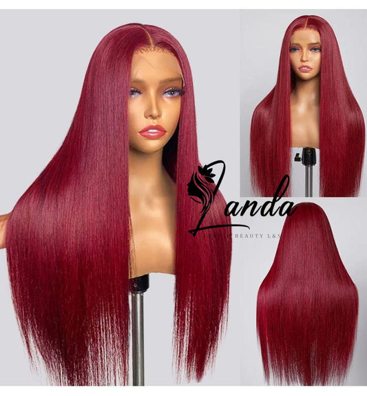 Straight lace front human hair Red 99j