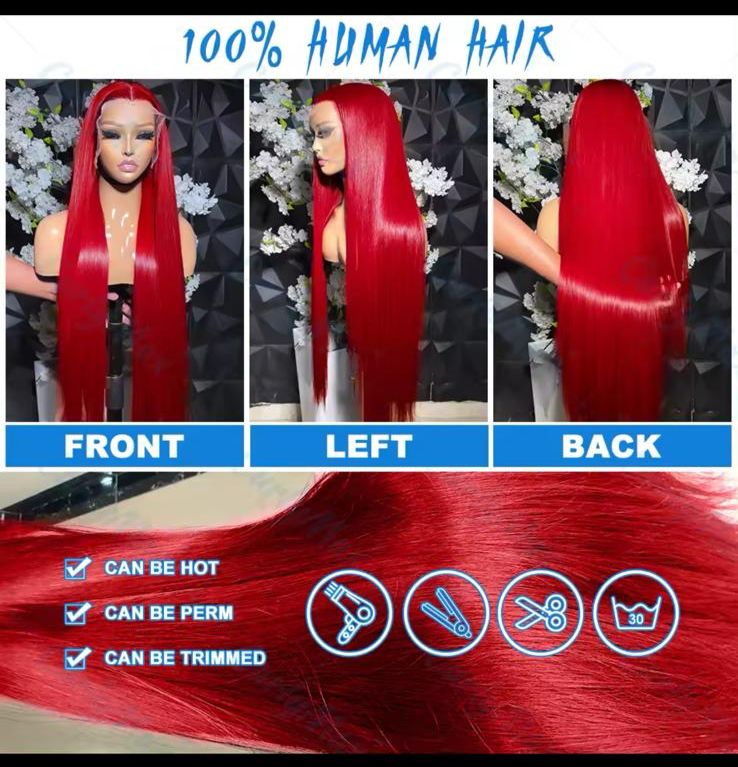 Straight lace front human hair Red 99j