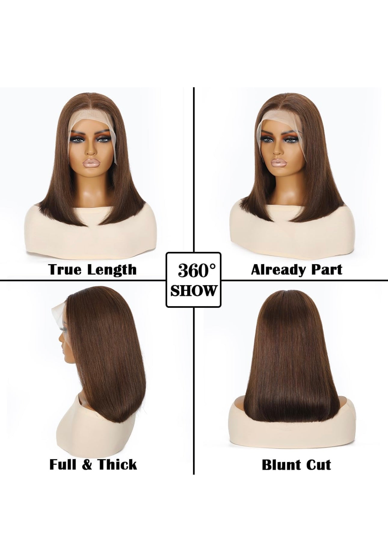 13x4 brown bob #4 lace human hair  wigs