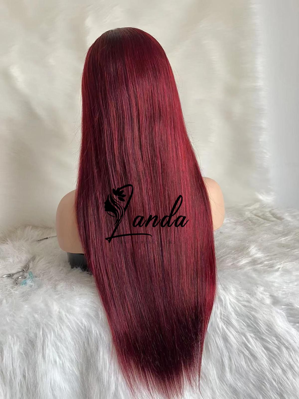 Straight lace front human hair Red 99j